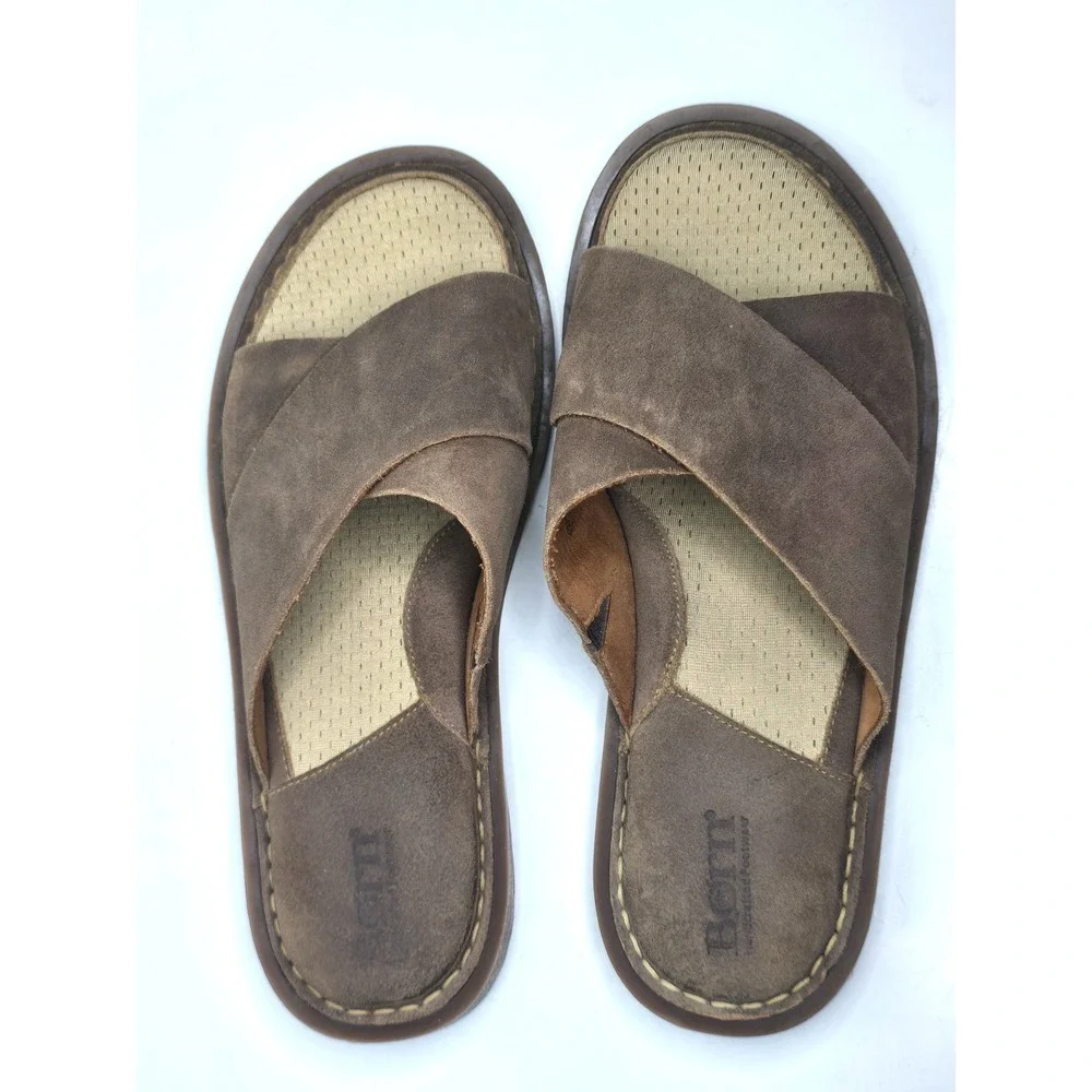 Born Mens Size 12 Getaway Brown Suede Leather Distressed Slide Sandals Shoes
